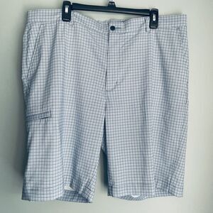 Greg Norman Golf Chino Shorts Mens Size 40 Blue Zip Pocket Check Pattern Stretch